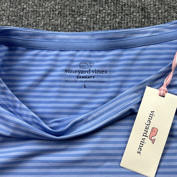 Vineyard Vines Sankaty Dress Womens L Blue Stripe Whale Logo Stretch NWT - Picture 6 of 10